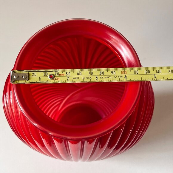 Vintage Anchor Hocking Red Glass Vase Art Deco Ribbed Draped Pleated 12.5” Tall - Picture 10 of 13